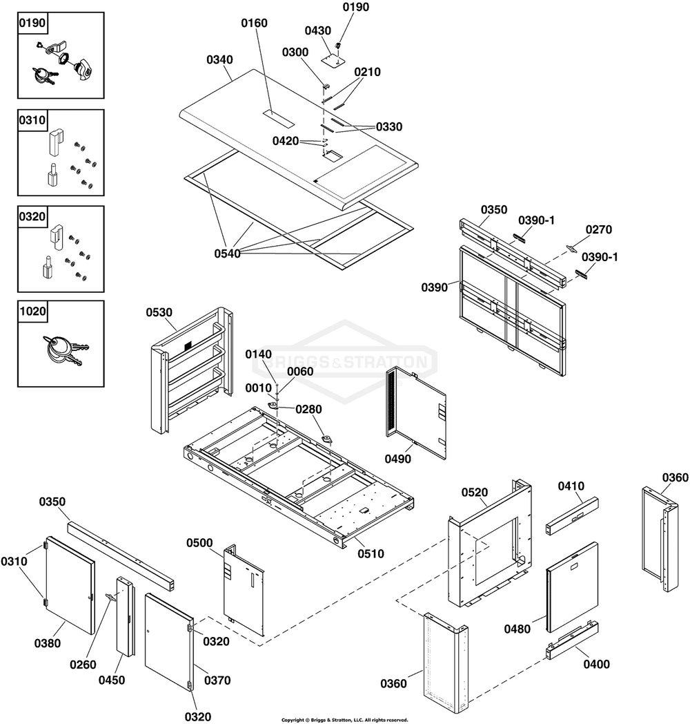 Enclosure Group Diagram and Parts List for 076148-01  Briggs and Stratton Generator